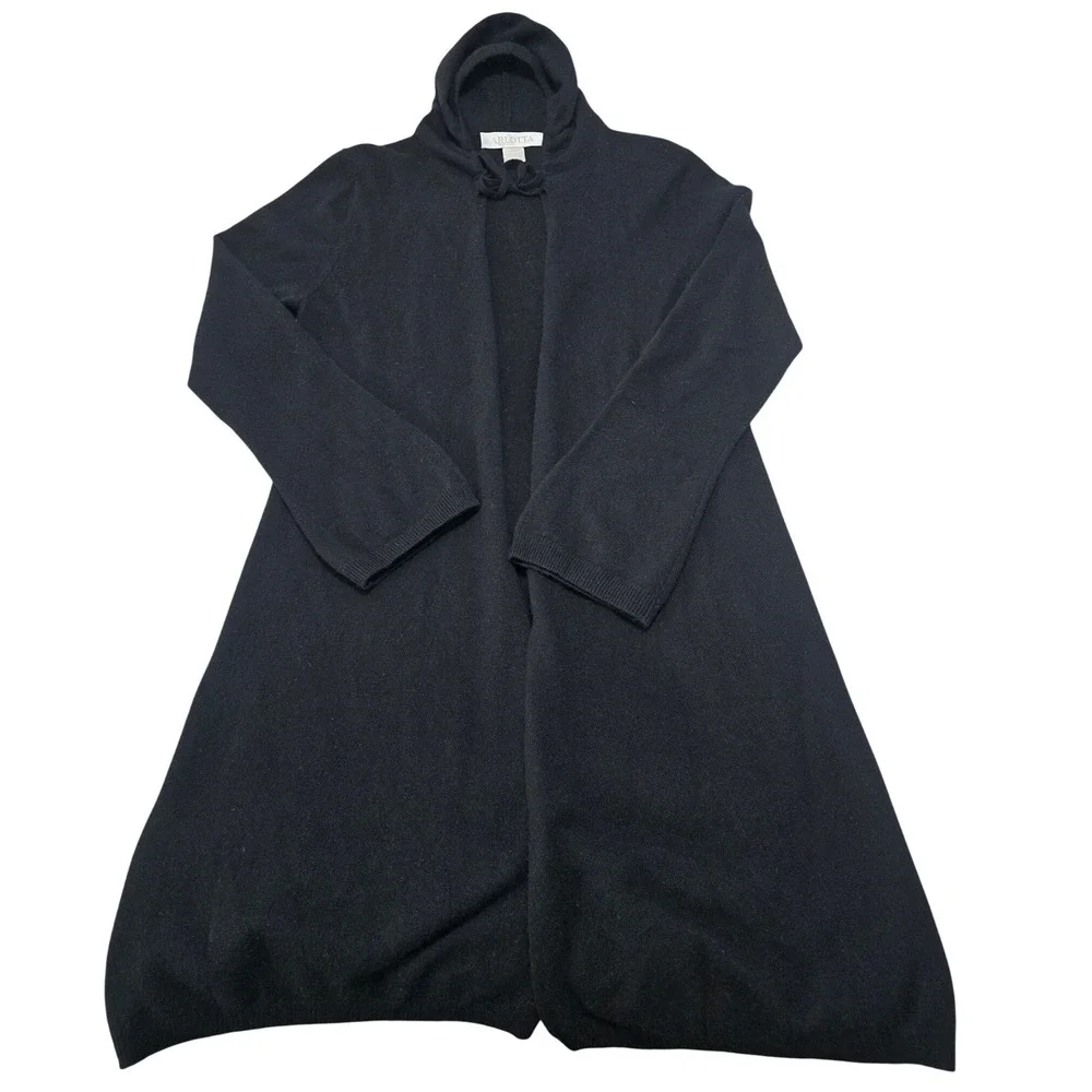 ARLOTTA Black 100%‎ Cashmere Hooded Long Open Front Cardigan Sweater